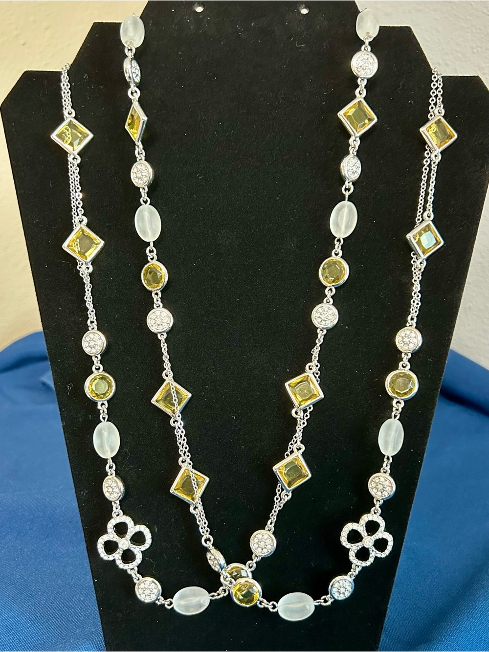 Lia Sophia Silver-Tone Necklace with Yellow and Frosted Beads